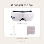 What's in the SereneEye box: massager, USB-C cable, travel pouch